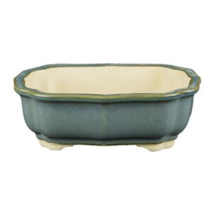 Vaso Per Bonsai Ovale In Gres Smaltato Blu-Verde