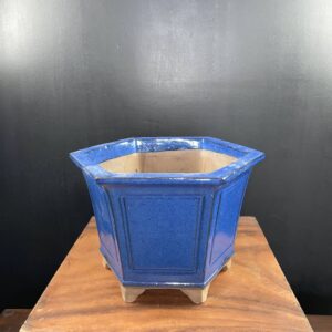 Vaso per bonsai esagonale (stile cascata) in gres smaltato blu