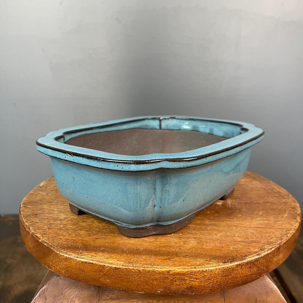 Vaso Per Bonsai Rettangolare In Gres Smaltato Verde-Blu - immagine 2