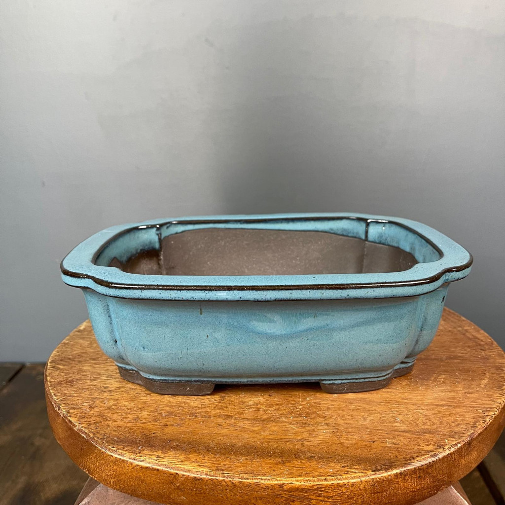 Vaso Per Bonsai Rettangolare In Gres Smaltato Verde-Blu