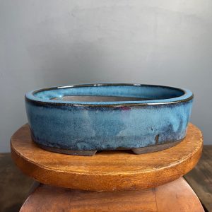 Vaso Per Bonsai Ovale In Gres Smaltato Blu
