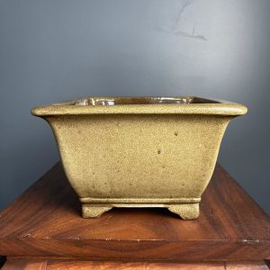 Vaso Quadrato In Gres Smaltato Verde/Marrone