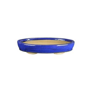 Vaso Per Bonsai Ovale In Gres Smaltato Blu